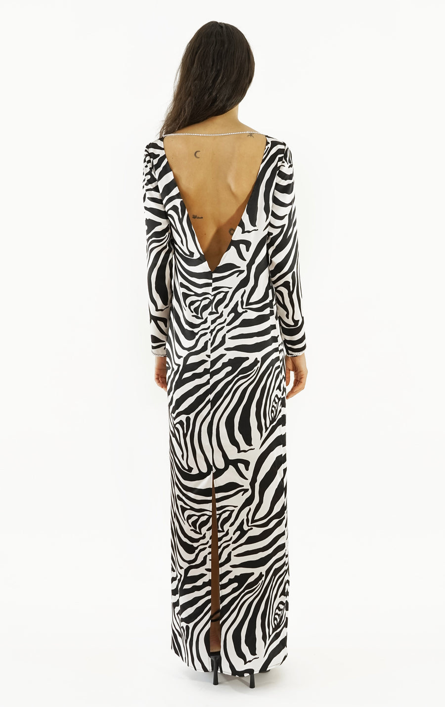 SOPHIA THE SILK OPEN BACK DRESS IN ZEBRA PRINT